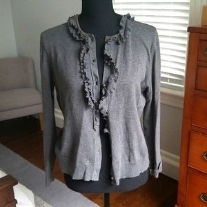 Lands' End Grey Cotton Cardigan with Ruffles